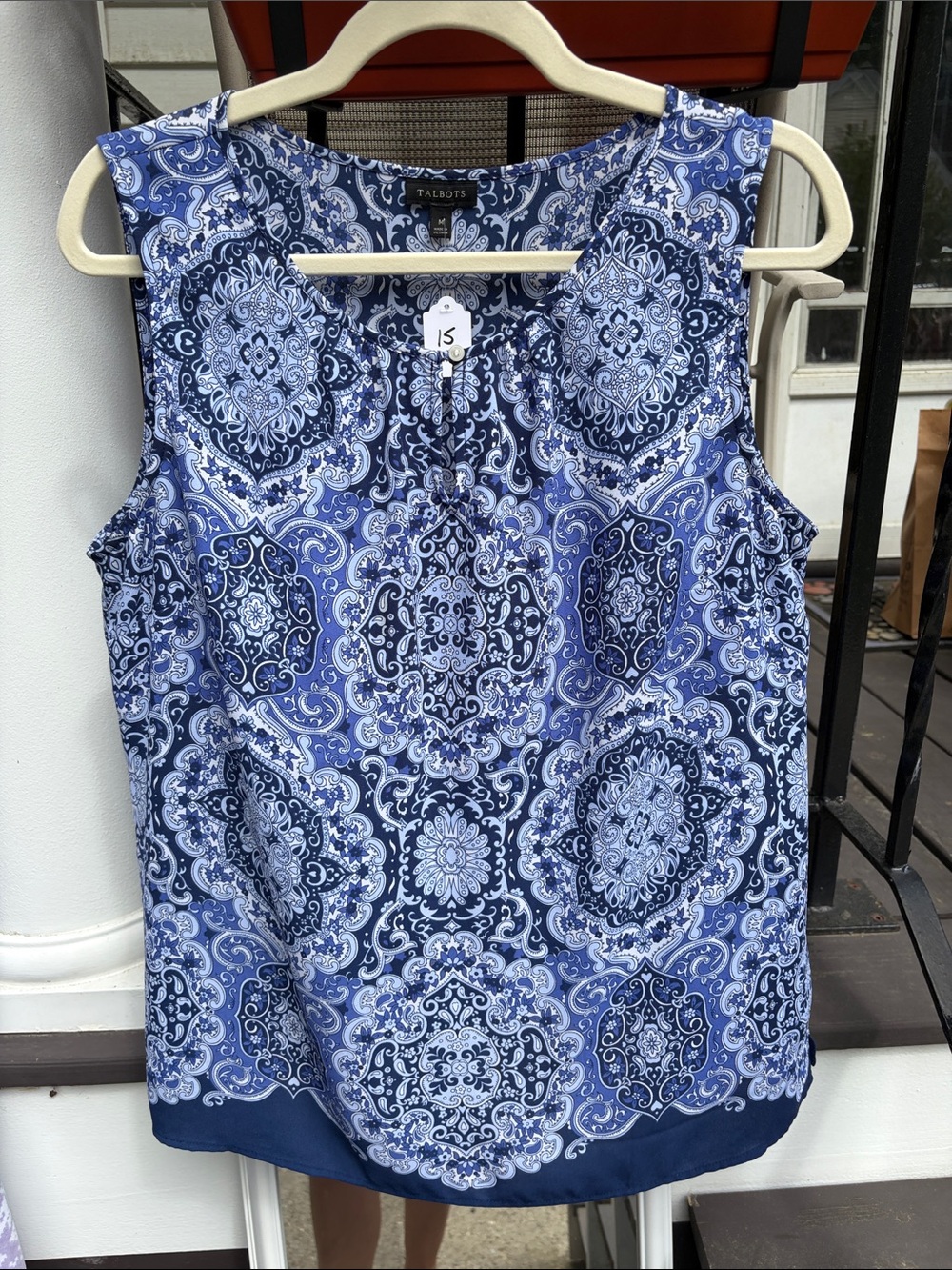 Talbots Navy and Light Blue Paisley Sleeveless Camisole